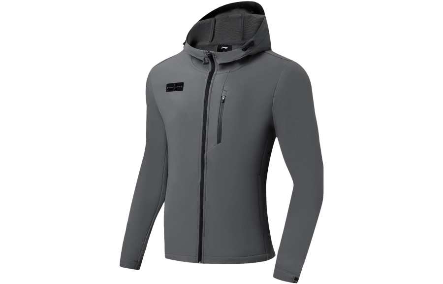 Li-Ning Li Ning Fitness Series Solid Color Reflective Thickened And Fleece Lined Thermal Hooded Sportswear Trench Coat Men's