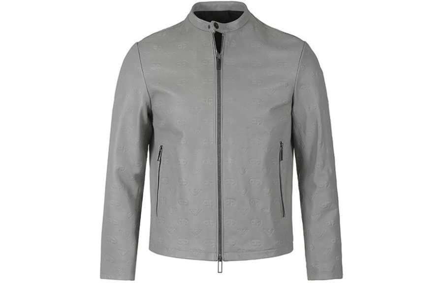 EMPORIO ARMANI SS24 Leather Jacket Men's Light Gray