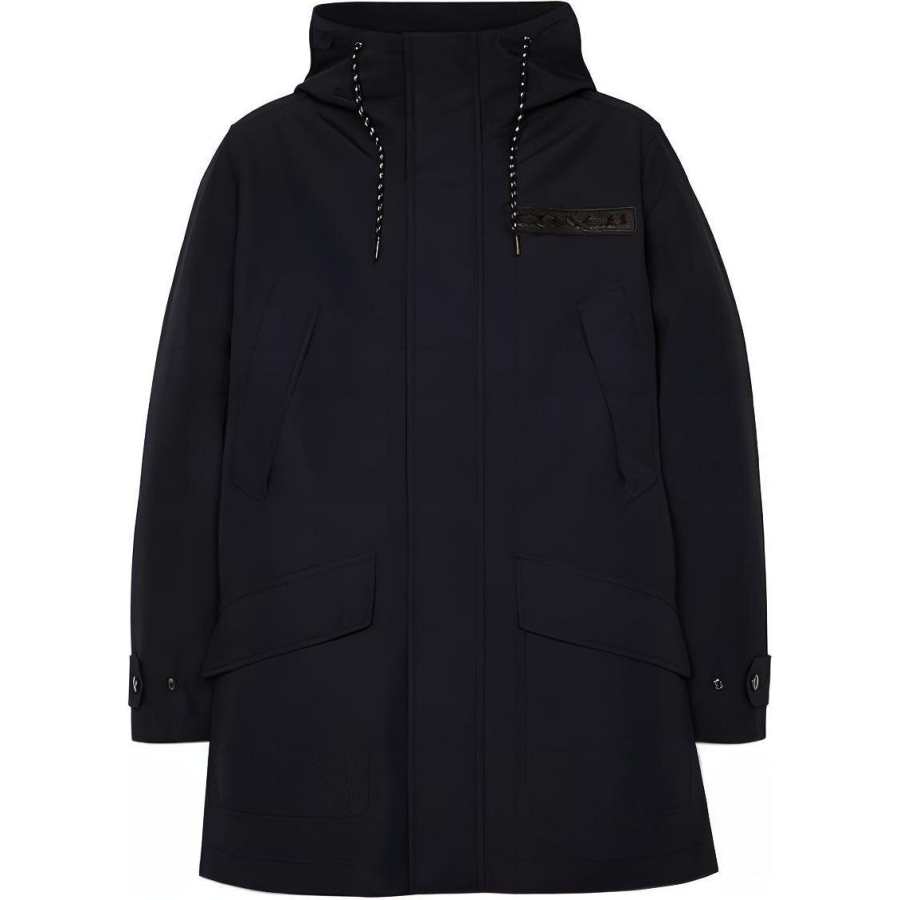 COACH Parka Coats Men's Marine Blue Hooded Moderate