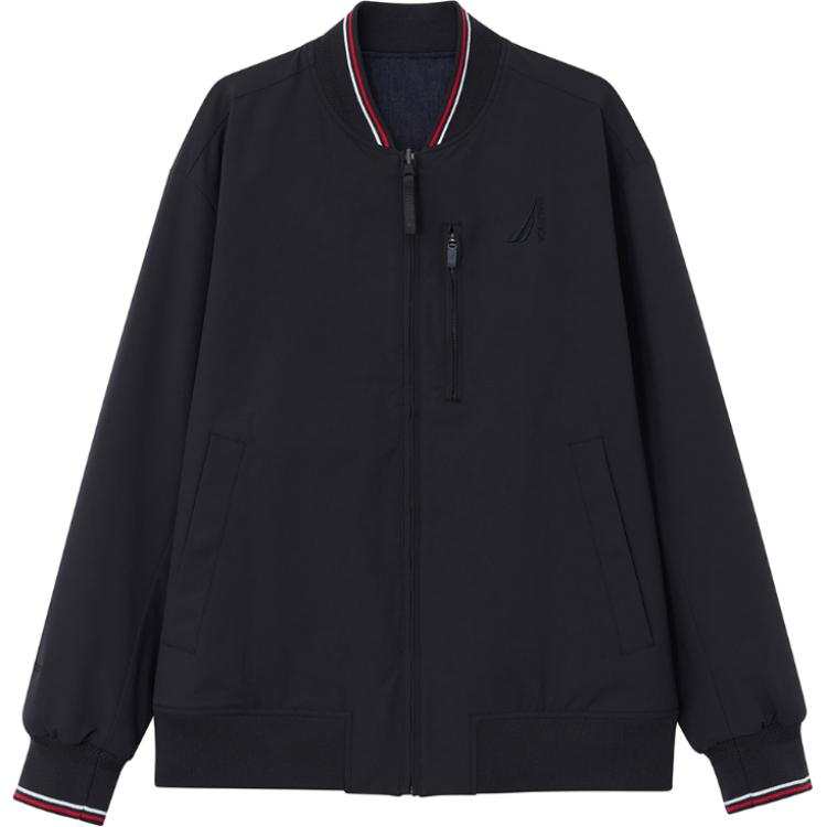 NAUTICA Jackets Men's Navy Blue Baseball Collar Moderate Reversible