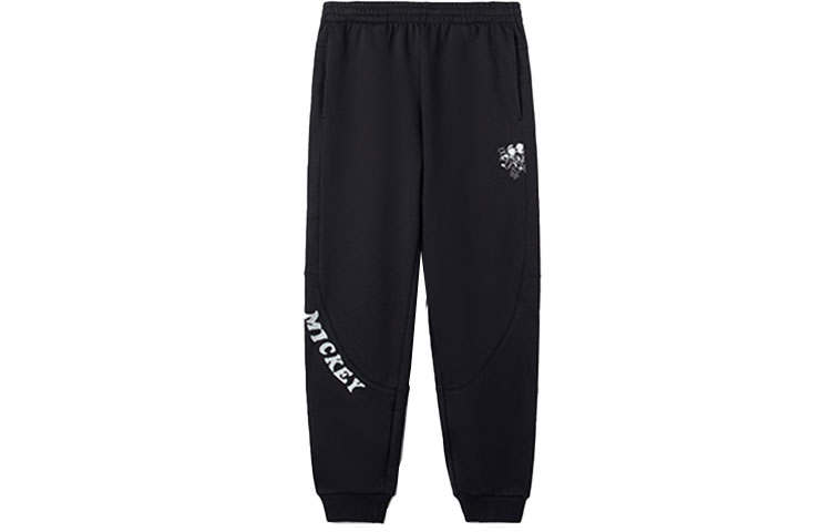 Li-Ning Li Ning Disney Collaboration Logo Solid Color Fleece Lined Cuffed Sweatpants Knitted Sweatpants Men's Black