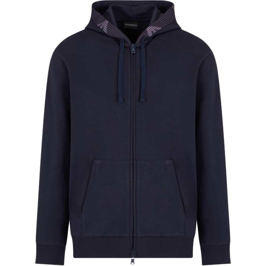 EMPORIO ARMANI Basic Terry Jersey Loungewear Zip up Sweatshirt With Hood