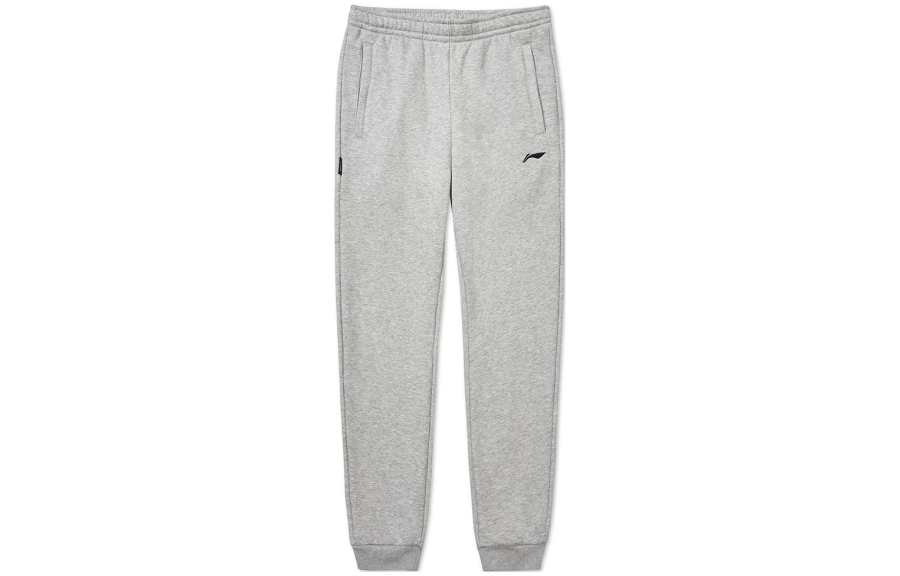 Li-Ning Li Ning Badminton Collection Solid Color Ribbed Hem With Fleece Lining Knitted Fabric Sports Pants Men's Heather Gray