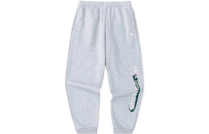 Anta Life Collection Letter Embroidery Fleece Lined Thermal Elastic Cuff Knitted Sweatpants Men's Gray Heather Gray