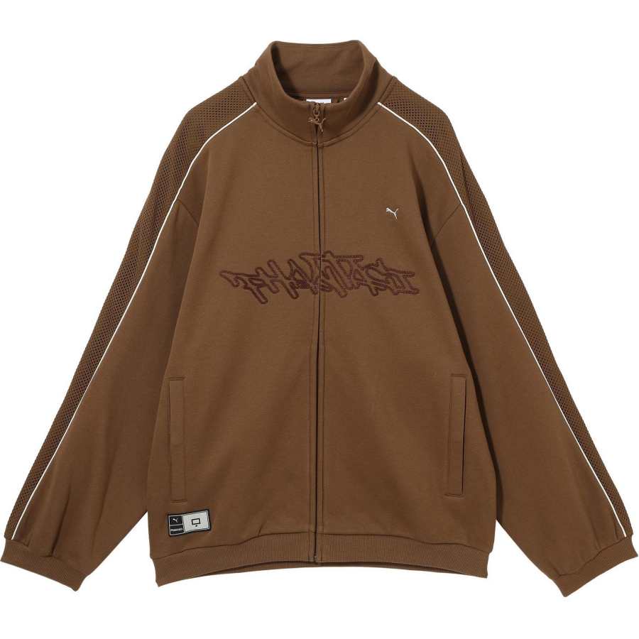 PUMA x PHANTACi T7Knit Loose Fit Fleece Lined Stand Collar Jackets & Coats Unisex Coffee