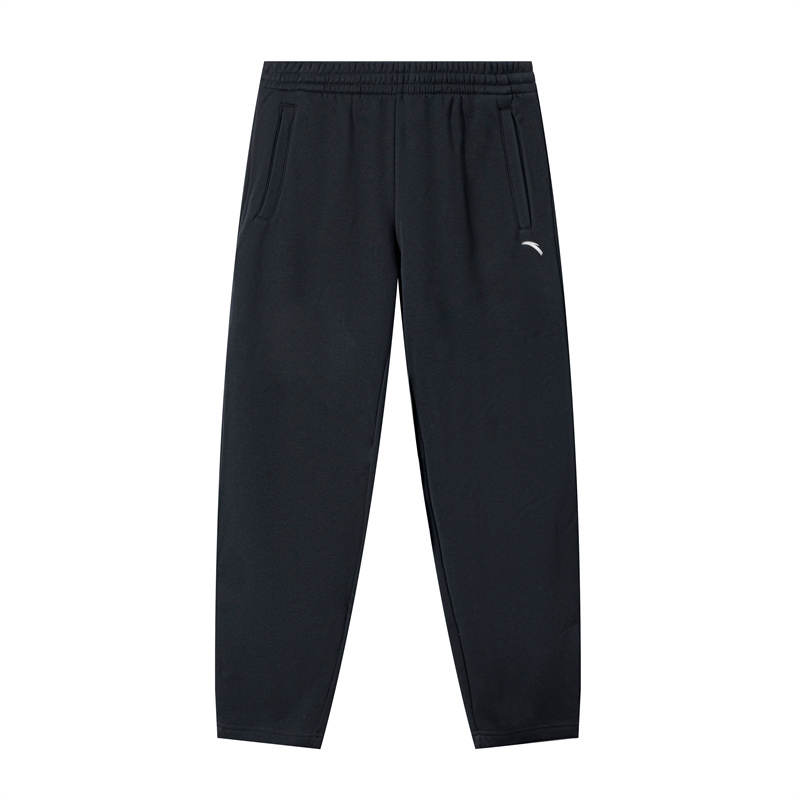Anta Basketball Collection Solid Color Elastic Waistband Straight Fit Thickened And Fleece Lined Knitted Sweatpants