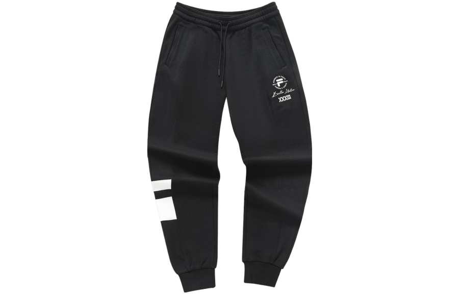 FILA FUSION Knitted Sweatpants Men's Jet Black Moderate Cuffed Pants
