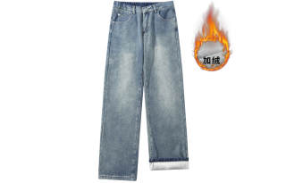 CRUSH KEY Jeans Unisex Thickened And Fleece Lined Straight Fit Pants