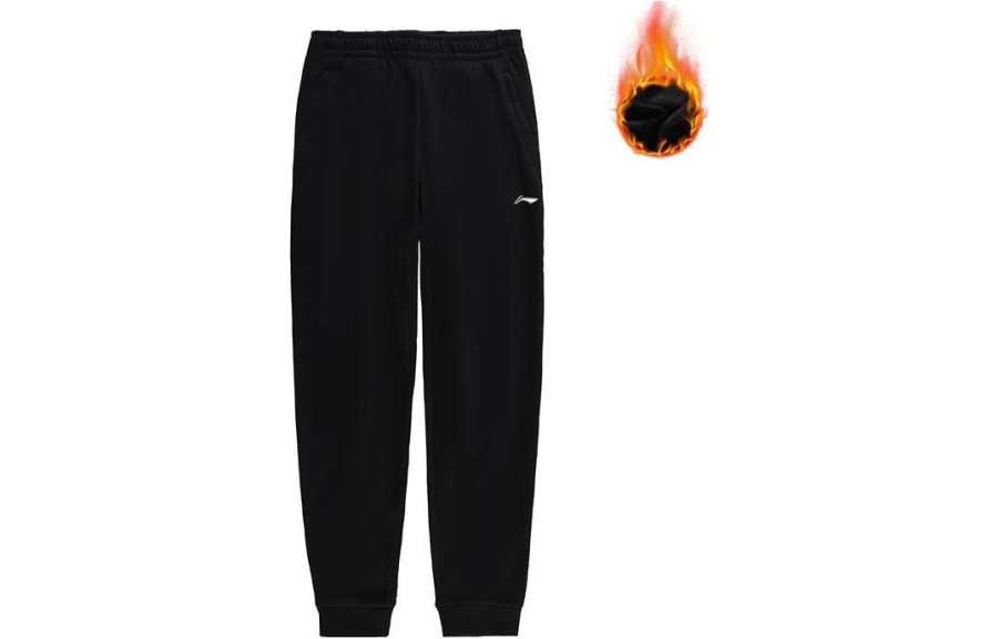 Li-Ning Li Ning Fitness Series Print Logo Thermal Fleece Lined Elastic Cuff Knitted Sweatpants Men's Black