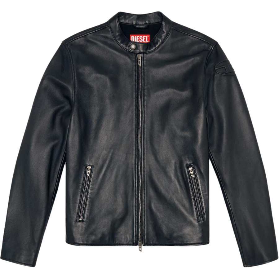 DIESEL DIESEL L Carver Logo Embossed Leather Biker Jacket
