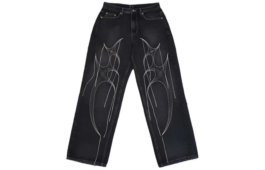 THUG CLUB Jeans Unisex Black Moderate Straight Fit Pants