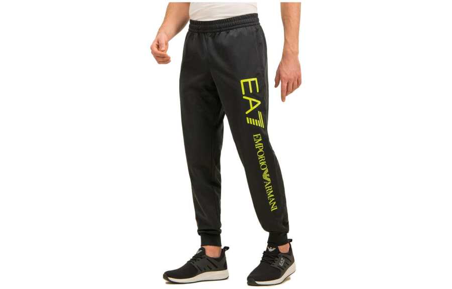 EMPORIO ARMANI Knitted Sweatpants Men's Black Green Moderate Cuffed Pants