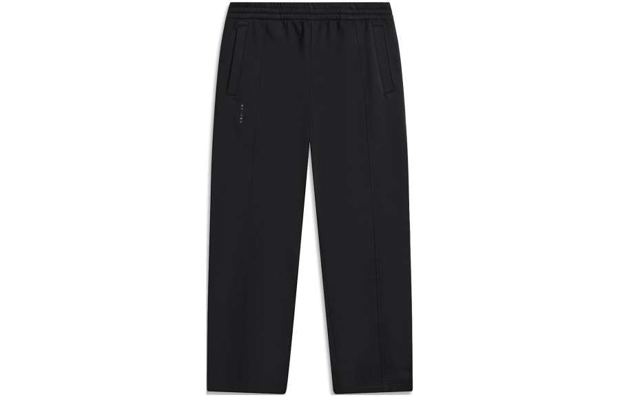 Li-Ning Li Ning Sports Life Collection Solid Color Straight Fit Fleece Lined Thermal Loose Fit Knitted Sweatpants Men's Black