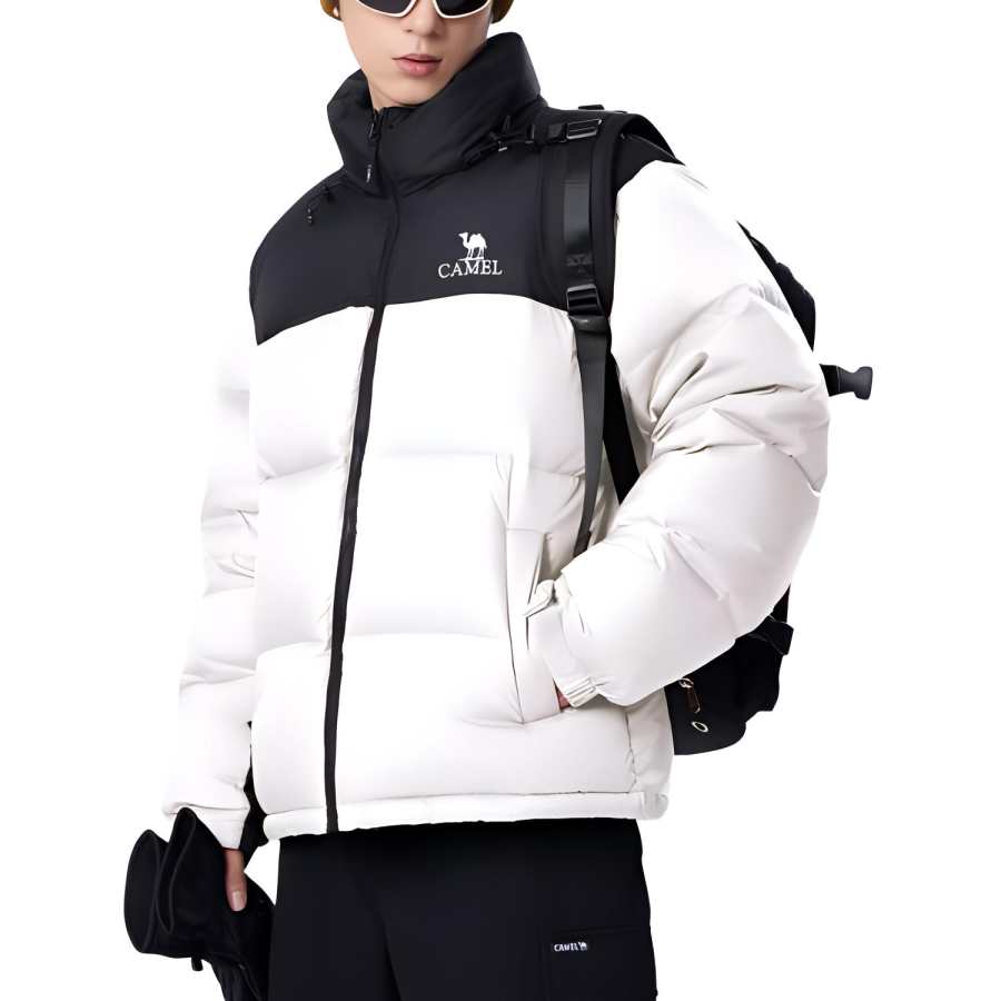 CAMEL CAMEL Down Jacket Unisex Ivory White/Night Black