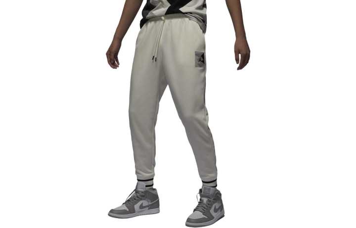Jordan Jordan Solid Color Logo Label Lace Up Fleece Lined Knitted Sweatpants Men's Gray