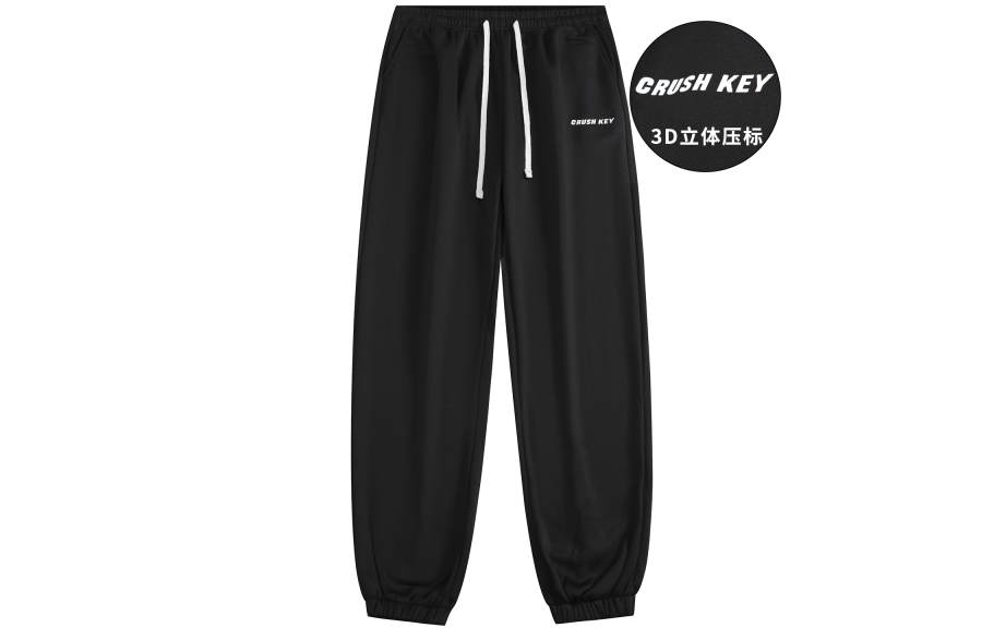 CRUSH KEY Basic Vinyl Cutting Films LOGO Print Bouquet Hem Width Pine Casual Pants Fall Winter Fleece Lined