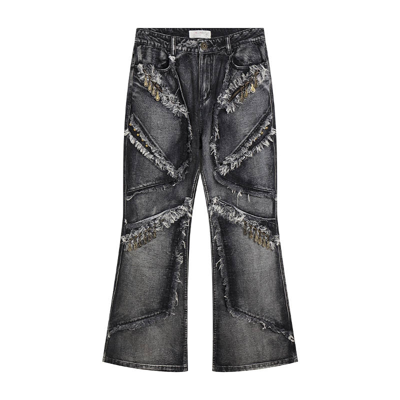 DND4DES Jeans Unisex Washed Black Moderate Straight Fit Pants