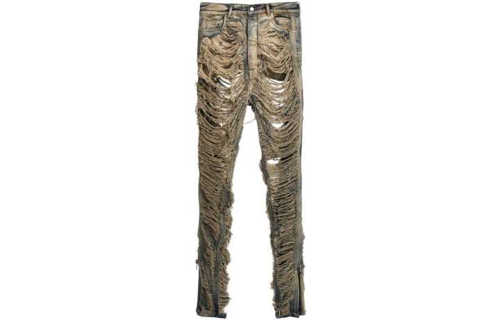 RICK OWENS RICK OWENS Distressed Zip Detailed Jeans