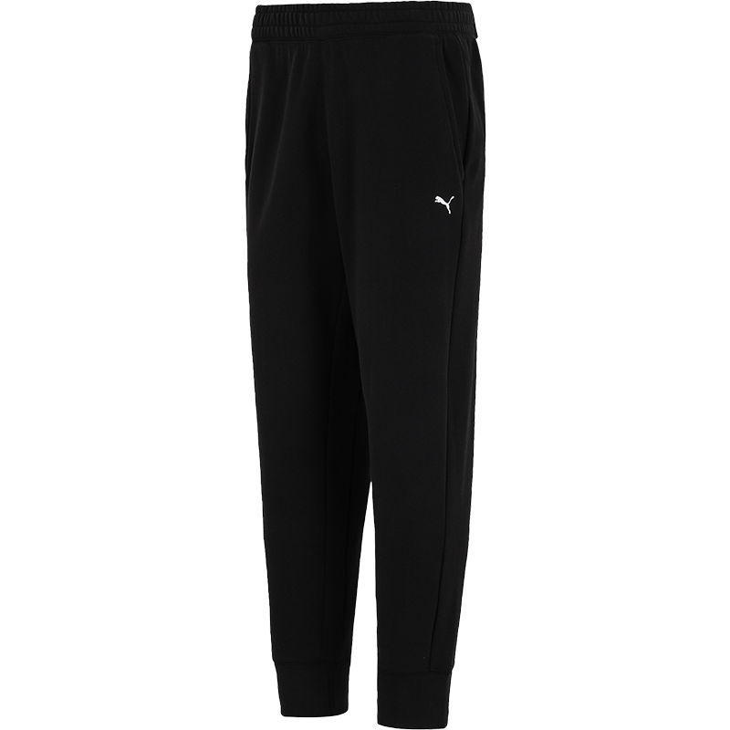 PUMA Logo Label Elastic Waistband Elastic Cuff Fleece Lined Knitted Sweatpants Men's Black