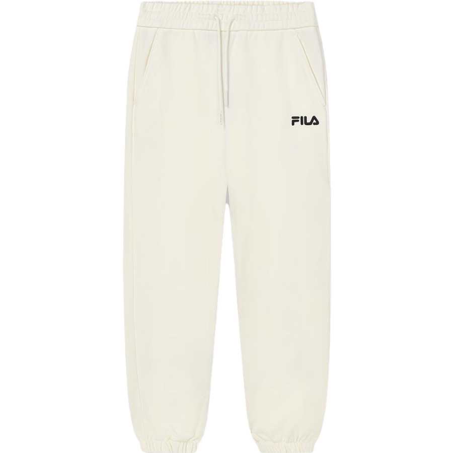 FILA Fleece Lined Pants For Casual Commute With Thermal Cuff Knitted Sweatpants Men's Milk Salt White