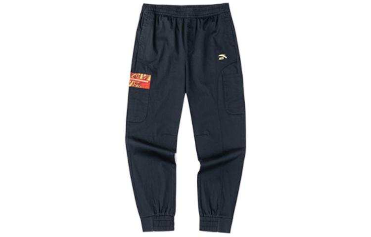ANTA Knitted Sweatpants Men's Black Moderate Cuffed Pants