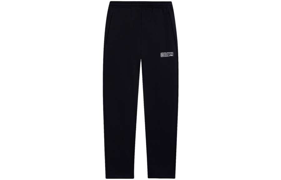 Li-Ning Li Ning Sports Lifestyle, Solid Color Casual Fleece Lined Straight Fit Mid Rise Knitted Pants Men's Black A