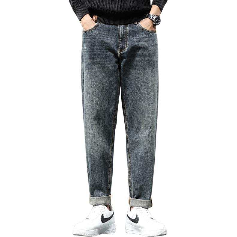 Jeep Jeans Men's Blue Thickened And Fleece Lined Straight Fit Pants
