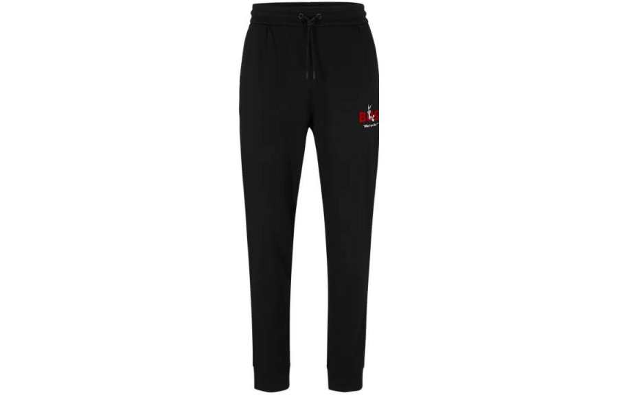 HUGO BOSS Knitted Sweatpants Men's Black Moderate Cuffed Pants