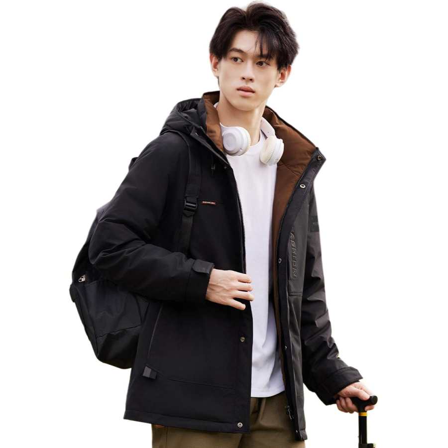 BALENO Zippers Solid Color Fleece Lined Thermal Anti Cold Outdoor Workwear Hooded Stand Collar Windproof Down Jacket