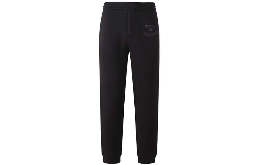 EMPORIO ARMANI Knitted Sweatpants Men's Black Moderate Cuffed Pants