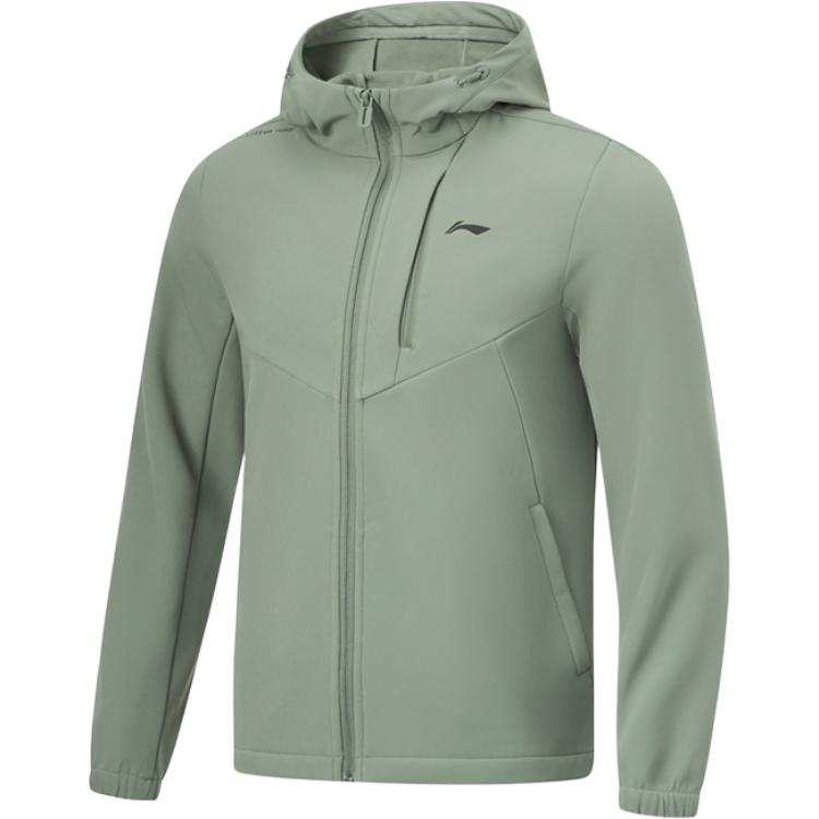 Li-Ning Li Ning Fitness Series Solid Color Zipper Hooded Comfortable Fleece Lined Thermal Sports Trench Coat Men's Gray Green