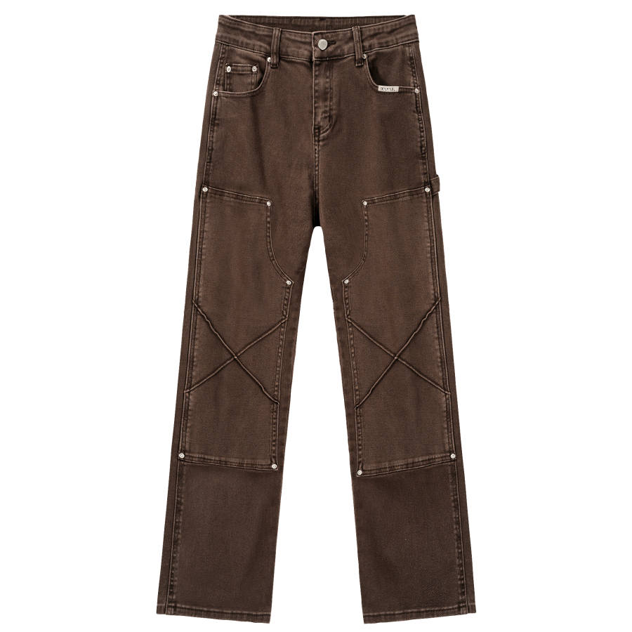 XINYINSU Denim Pants Unisex Coffee