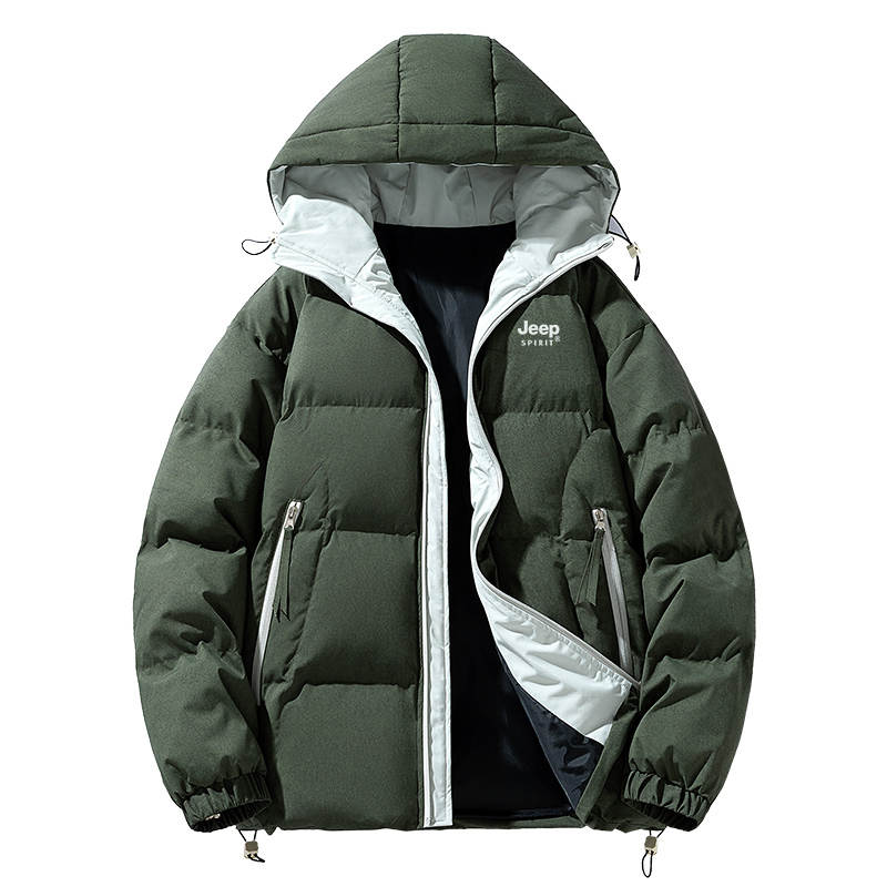 JEEP SPIRIT Thermal Hooded Adjustable Hem Thickened And Fleece Lined Zippers Outdoor Casual Sports Puffy Puffer Jacket