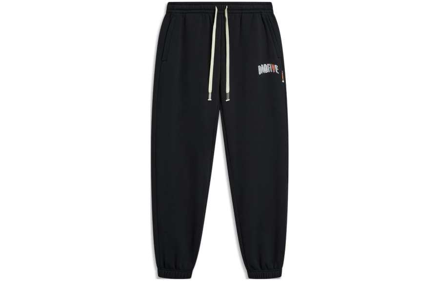 Li-Ning Li Ning BADFIVE Solid Color Mid Rise Elastic Cuff Casual Versatile Fleece Lined Knitted Sweatpants Men's Black