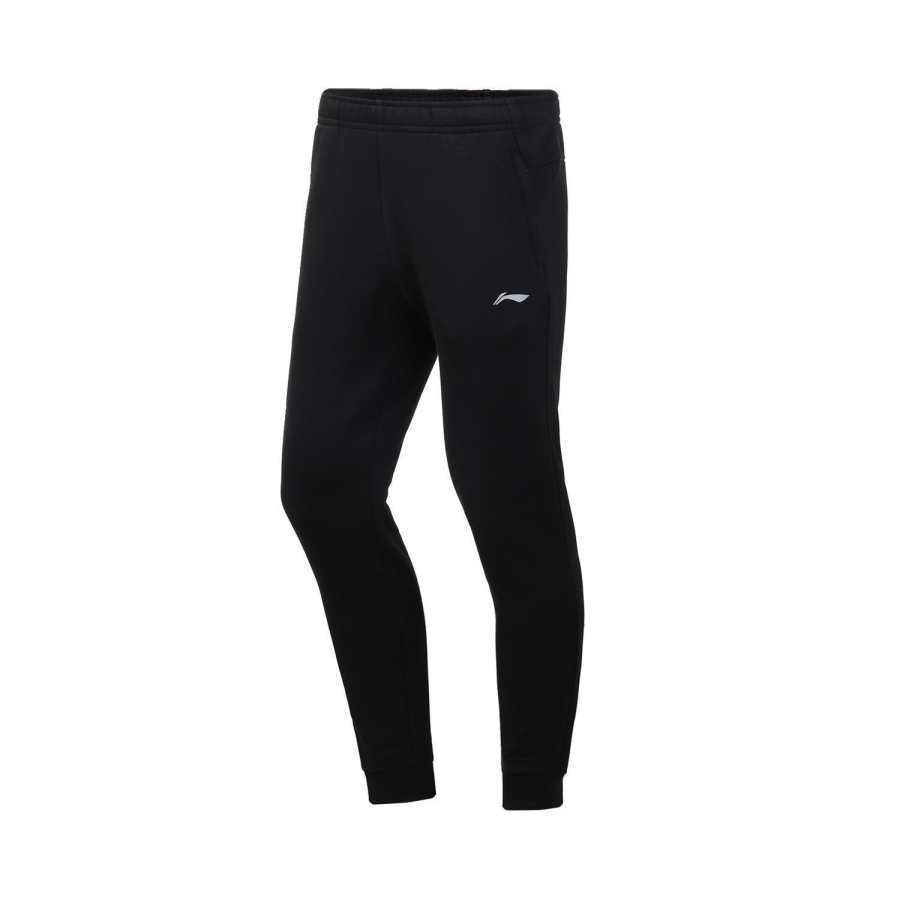 Li-Ning Li Ning Fitness Series Solid Color Fleece Lined Casual Elastic Waistband Knitted Sweatpants Men's Black