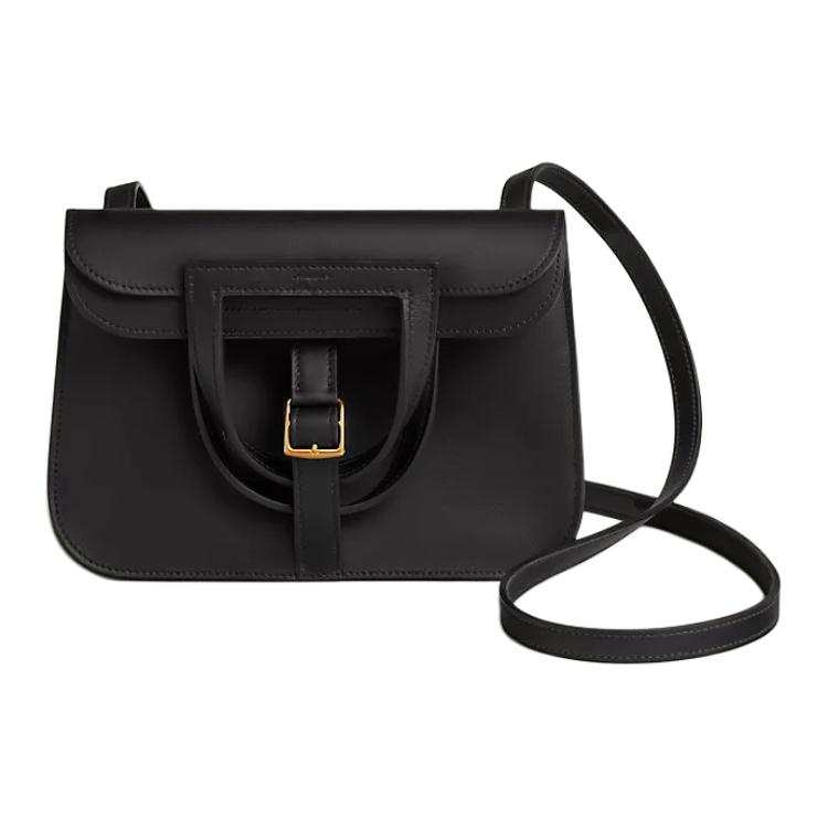 HERMES Halzan Swift Calfskin Shoulder Bag Mini Women's Black