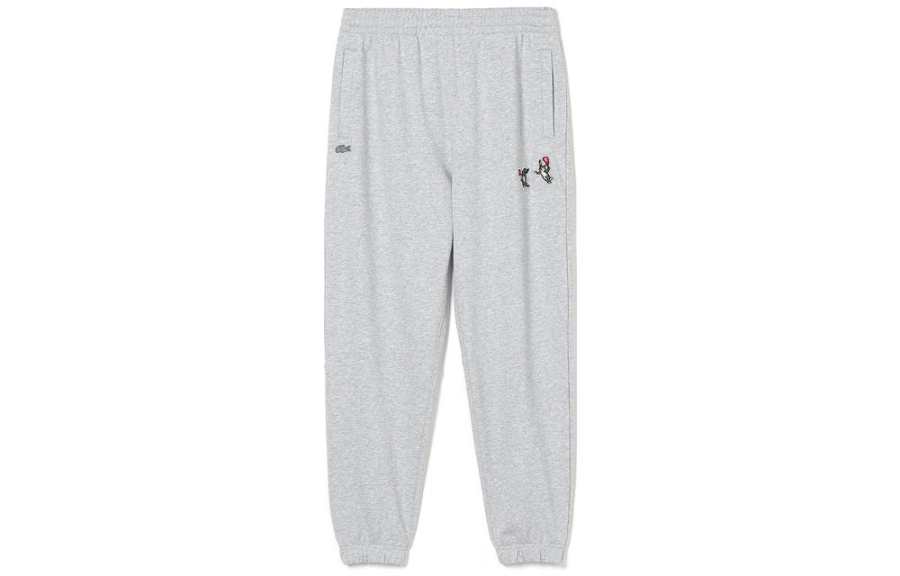 LACOSTE Knitted Sweatpants Men's Gray Moderate Cuffed Pants