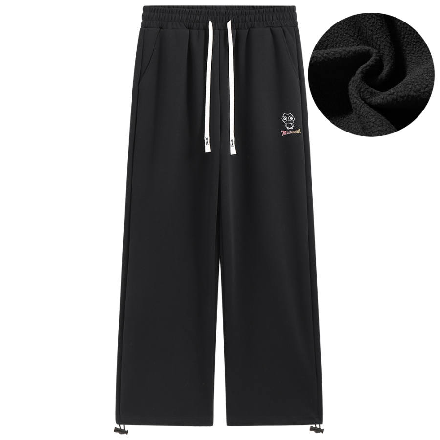 Unite Life HOODS Solid Color Letter Logo Print Fleece Lined Fall Winter Wide Leg Drawstring Knitted Sweatpants Unisex