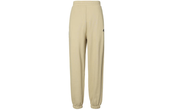 Adidas Adidas Solid Color Logo Label Thickened And Fleece Lined Elastic Cuff Loose Fit Knitted Sweatpants Unisex Light Khaki