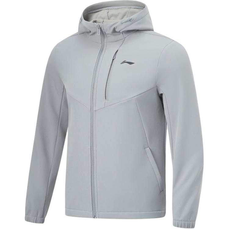 Li-Ning Li Ning Fitness Series Solid Color Zipper Hooded Comfortable Fleece Lined Thermal Sports Trench Coat Men's Rubble Gray