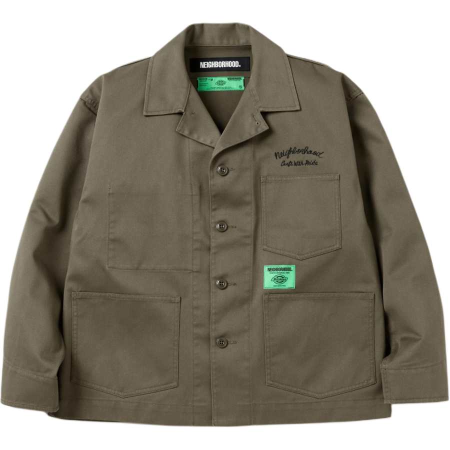 Neighborhood embroidered-logo patch-pocket jacket