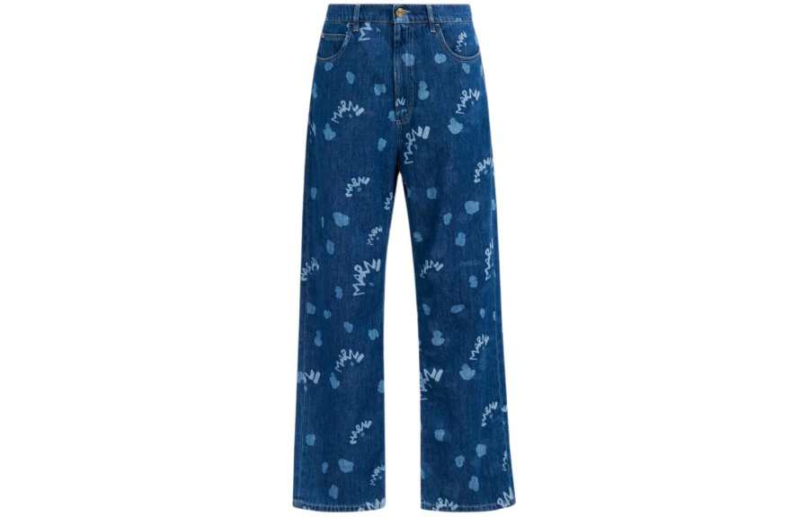 MARNI Denim Jeans With Dripping Print Casual Pants Men's Blue