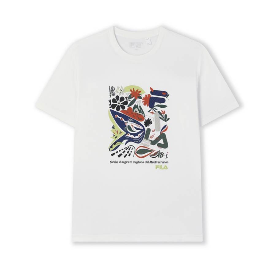FILA T Shirts Men's Cloud White Crew Neck Moderate Straight Fit