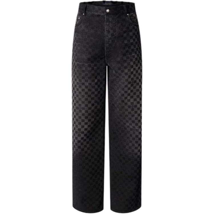LOUIS VUITTON Lv Flocked Damier Denim Wide Leg Pants