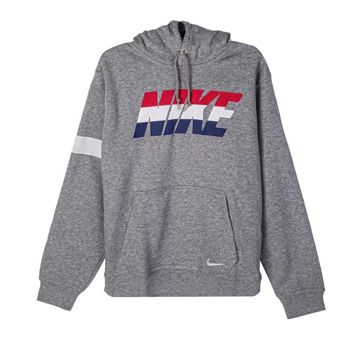 Nike Nike Brand Logo Letter Printed Pattern Fleece Lined Hooded Pullover Sports Sweatshirt Men's Light Gray