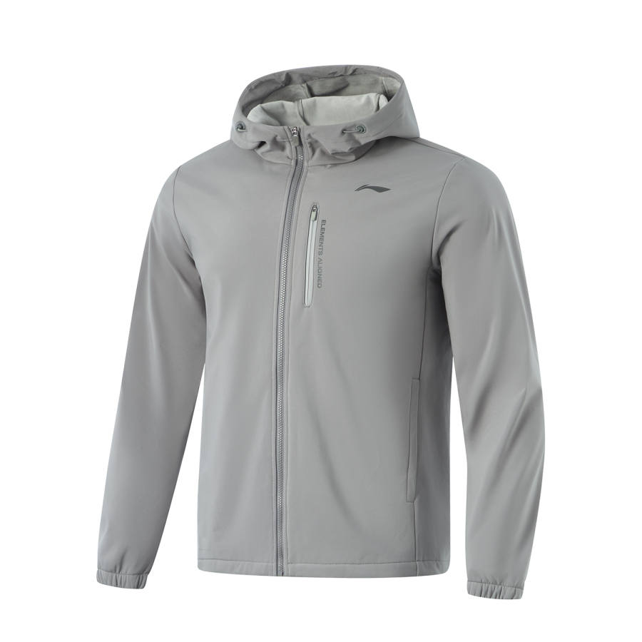 Li-Ning Li Ning Fitness Series Water Repellent Solid Color Hooded Fleece Lined Long Sleeved Trench Coat Men's Asphalt Gray