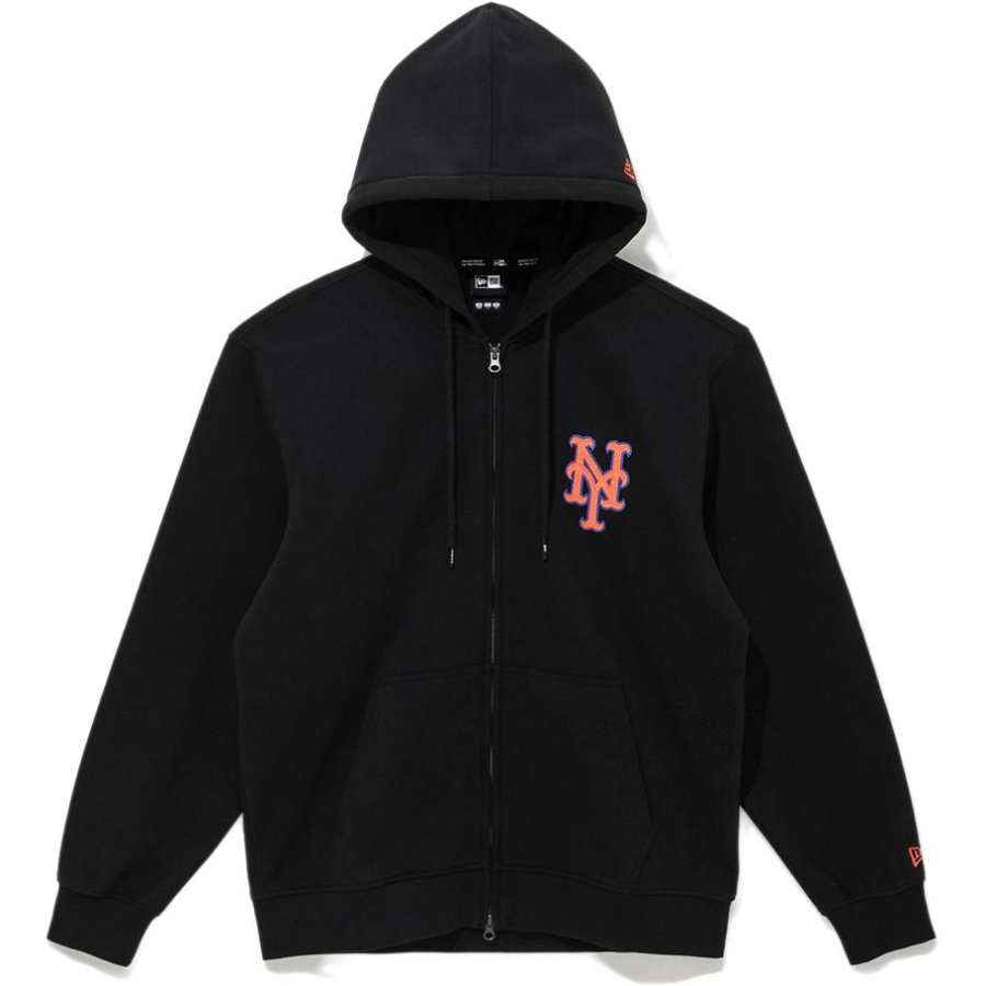 New Era MLB Logo Print Hooded Zippers Long Sleeved Fleece Lined Sweatshirt Jacket Men's Black