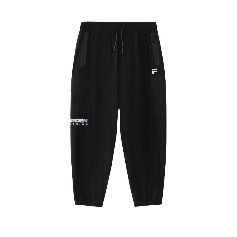 FILA FUSION Knitted Sweatpants Men's Jet Black Moderate Cuffed Pants