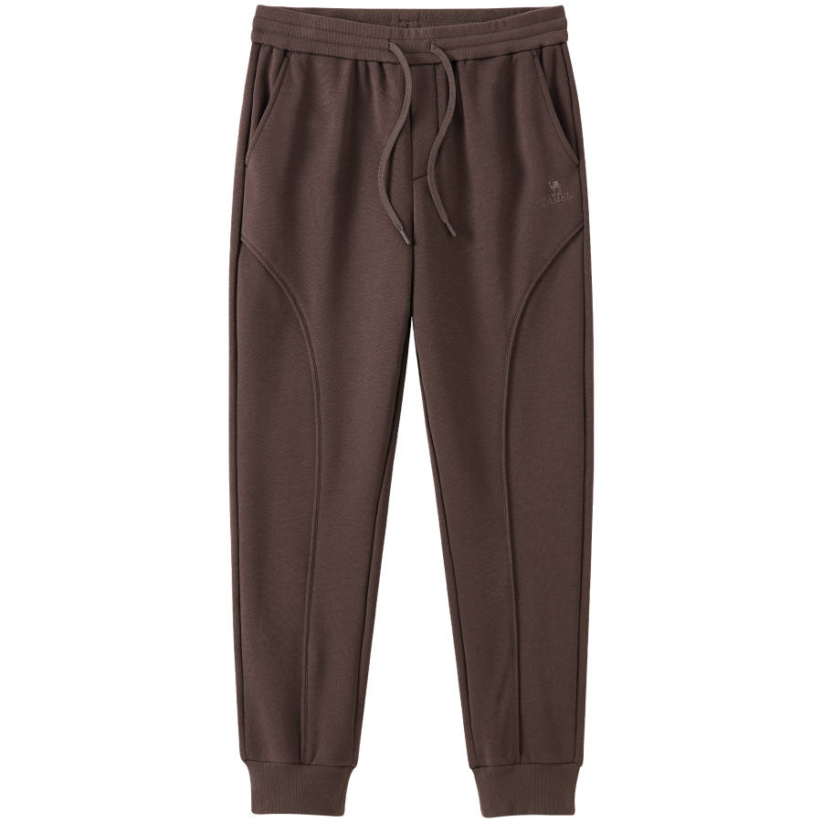 CAMEL Solid Color Cotton Feel Fleece Lined Thermal Loose Fit Elastic Cuff Long Length Knitted Sweatpants Men's