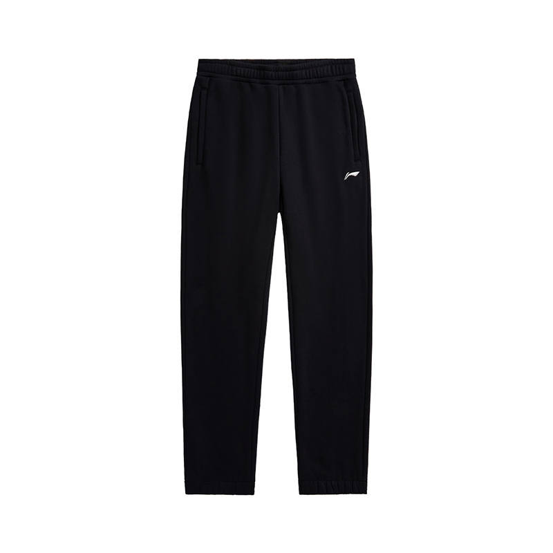 Li-Ning Li Ning Solid Color Fleece Lined Elastic Waistband Loose Fit Straight Fit Knitted Sweatpants Men's Black